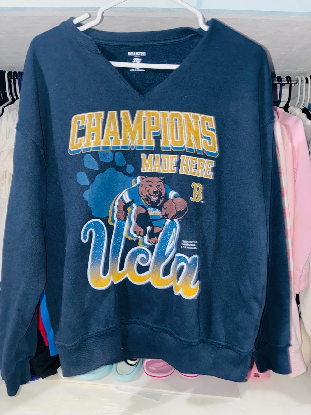 Hollister Navy UCLA 'Champions Made Here' Crewneck